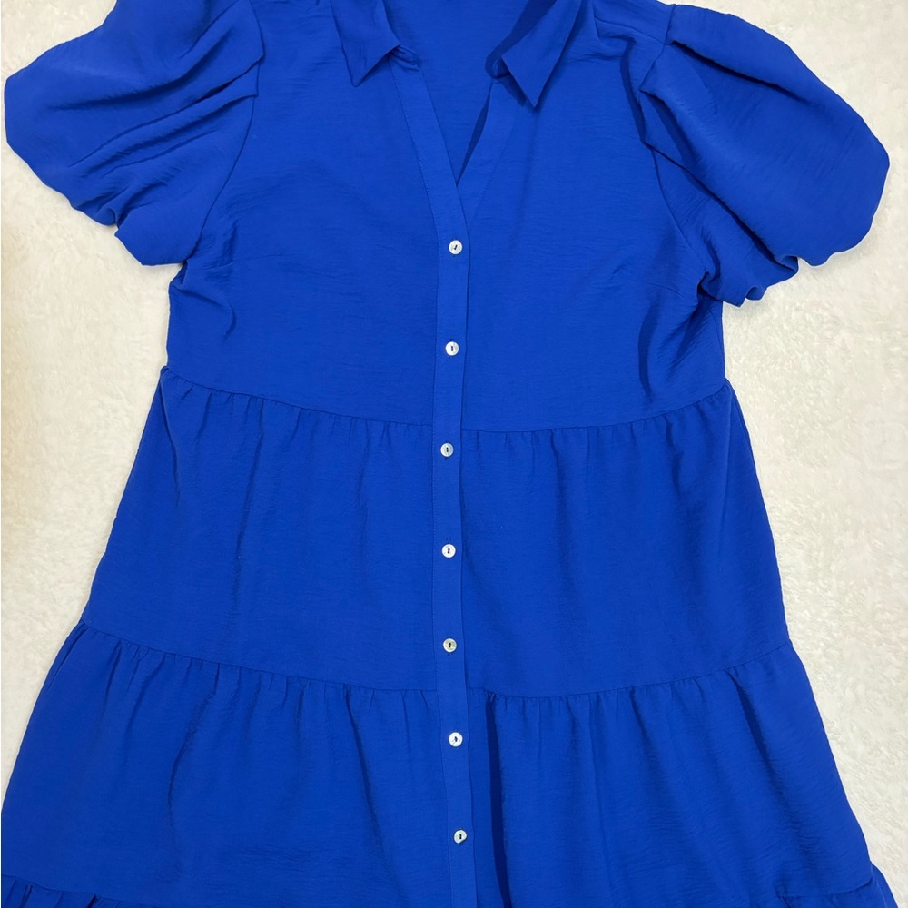 Flowing Multiple Tier MSK Vibrant Blue Maxi Dress with Button Detail Size Large